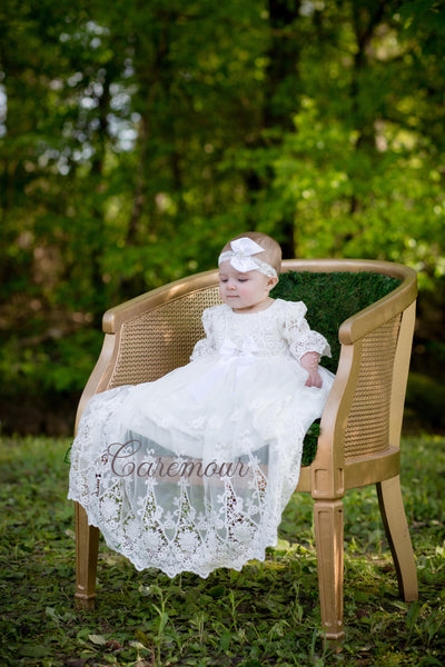 Buy Newdeve Baby-Girls Lace Beads Infant Toddler White Christening Gowns  Long (0-3 Months, Ivory) at Amazon.in